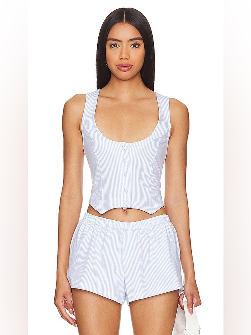 Frankie's Bikinis Nantucket Vest in Light Blue Sleepy Stripe Print - Size Small